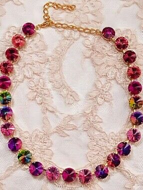 Fuchsia & Violet In Very Berry Austrian Crystal In 14K Gold Plated Necklace